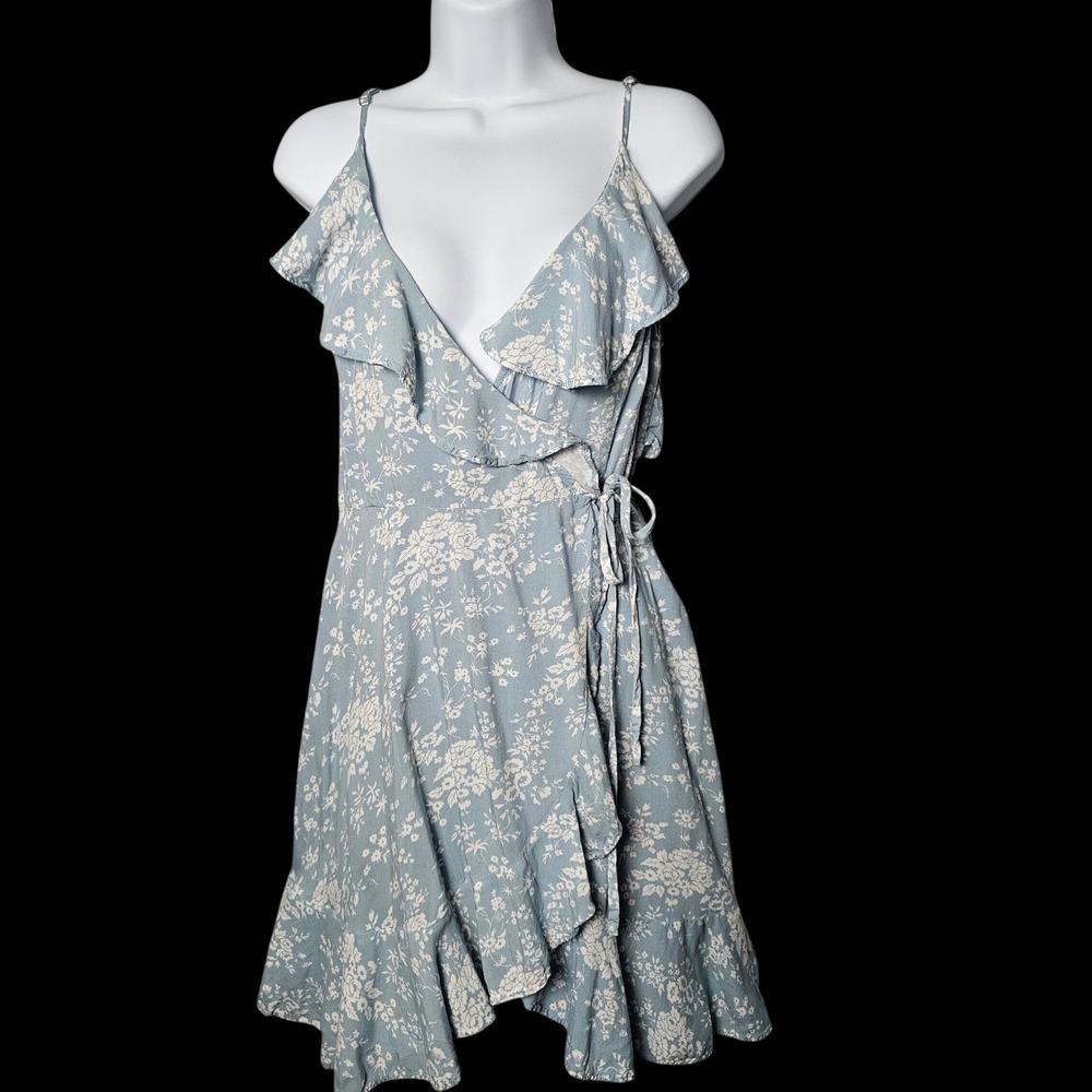 Denim & Supply Ralph Lauren Women Floral Ruffle Wrap Dress Medium Blue Boho
